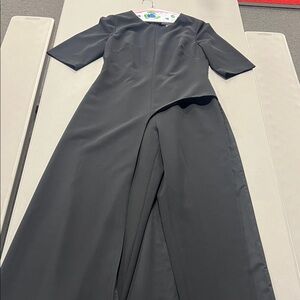 Kay Unger Black Asymmetric Jumpsuit with Draped Overlay